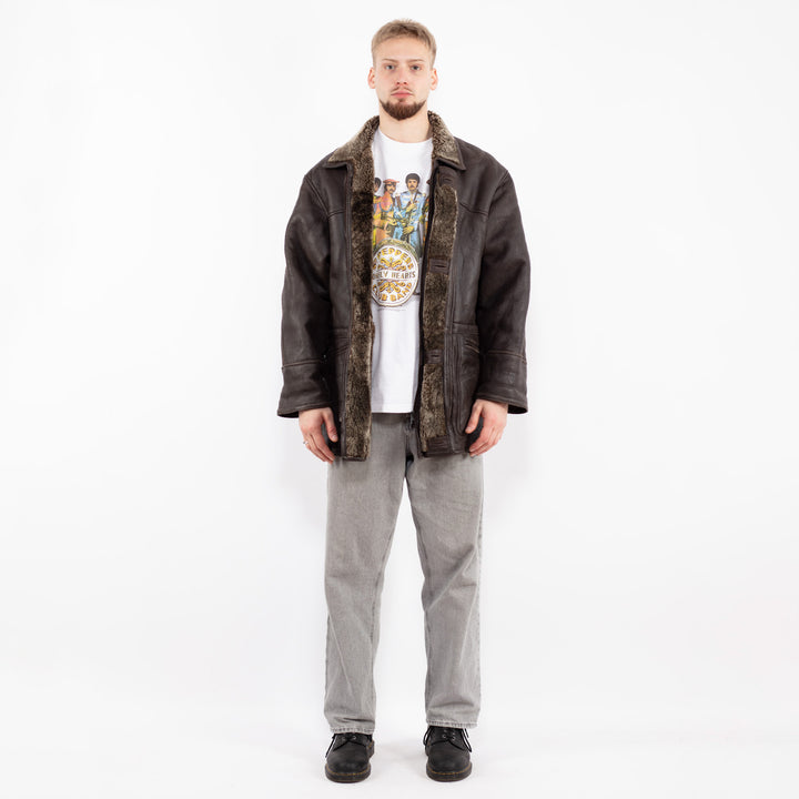 Vintage 90's Men Sheepskin Coat in BrownZ2507