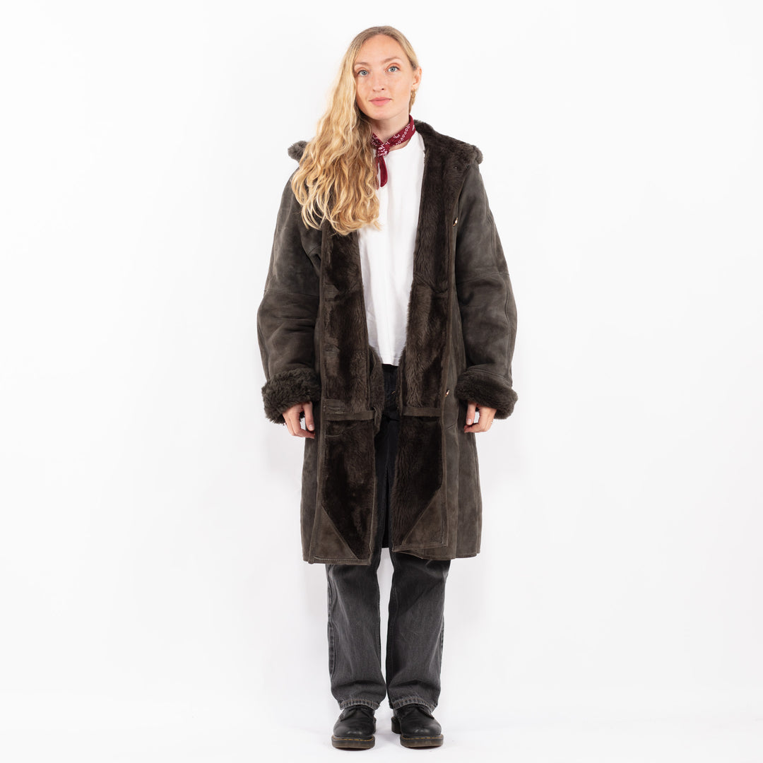 Vintage 90's Women Sheepskin Coat in GrayA0654
