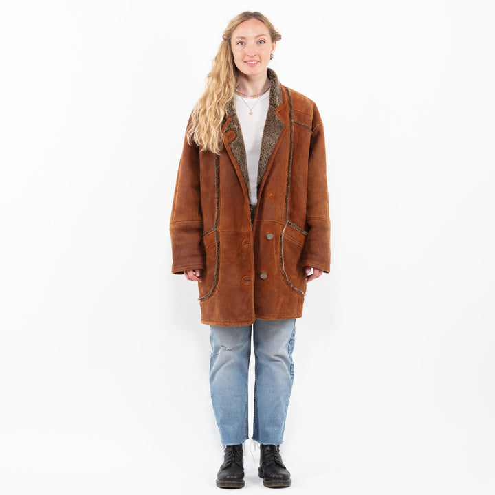 Vintage 90's Women Sheepskin Shearling Coat in BrownA0308