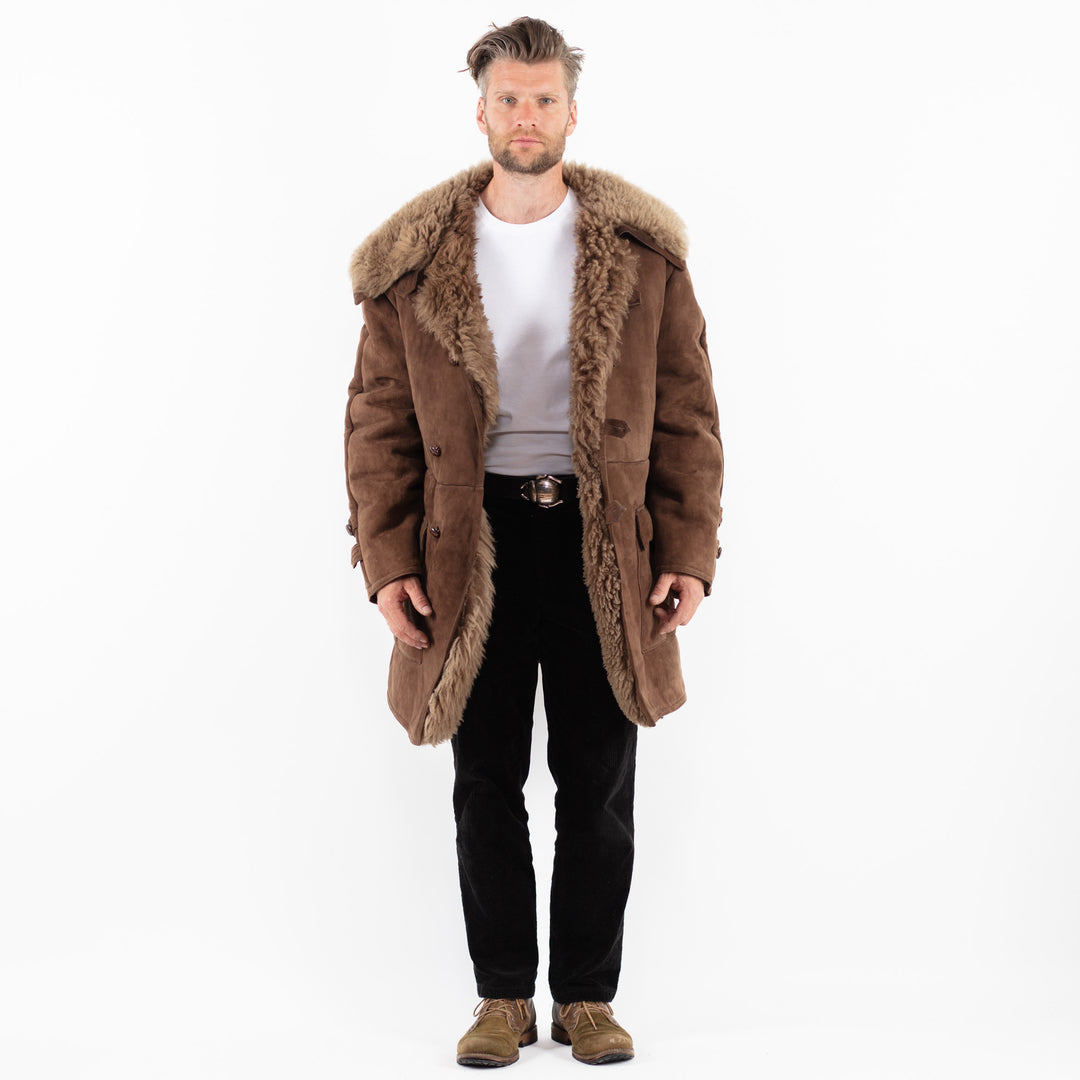 Vintage 70's Men Sheepskin Coat in Brown