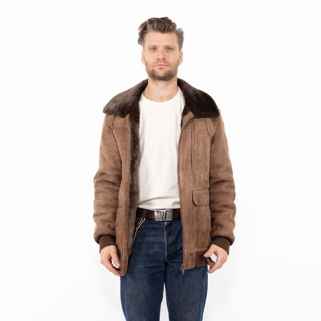 Vintage 90's Men Sheepskin Jacket in Brown
