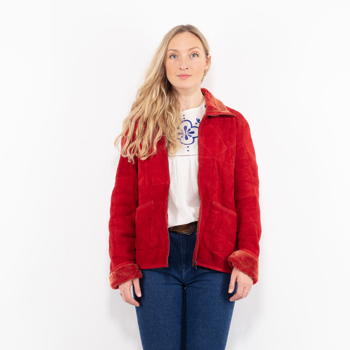 Vintage 90's Women Sheepskin Jacket in RedA1040
