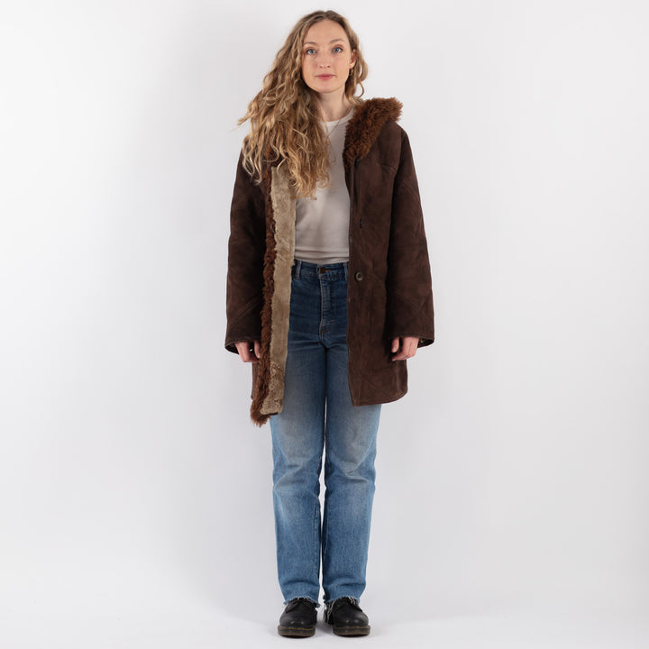 Vintage 70's Women Sheepskin Coat in Brown