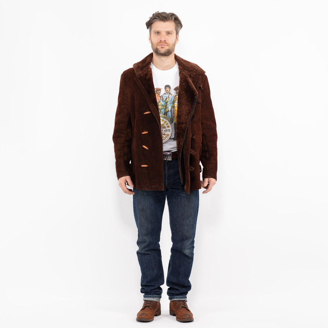Vintage 90's Men Sheepskin Coat in Brown