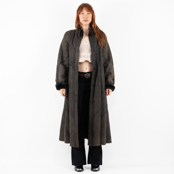 Vintage 70's Women Sheepskin Coat in GrayV9807