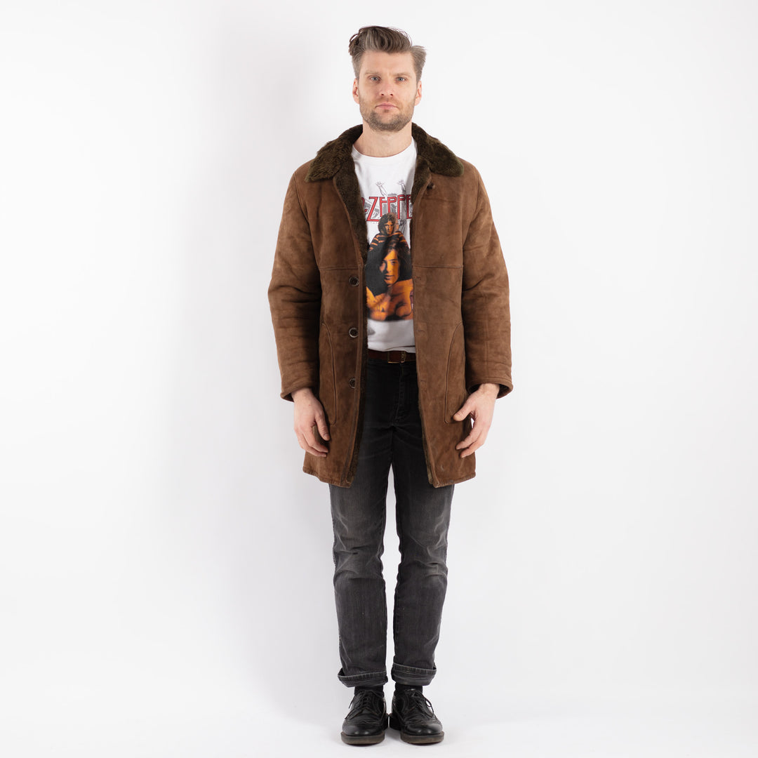 Vintage 70's Men Sheepskin Coat in Brown