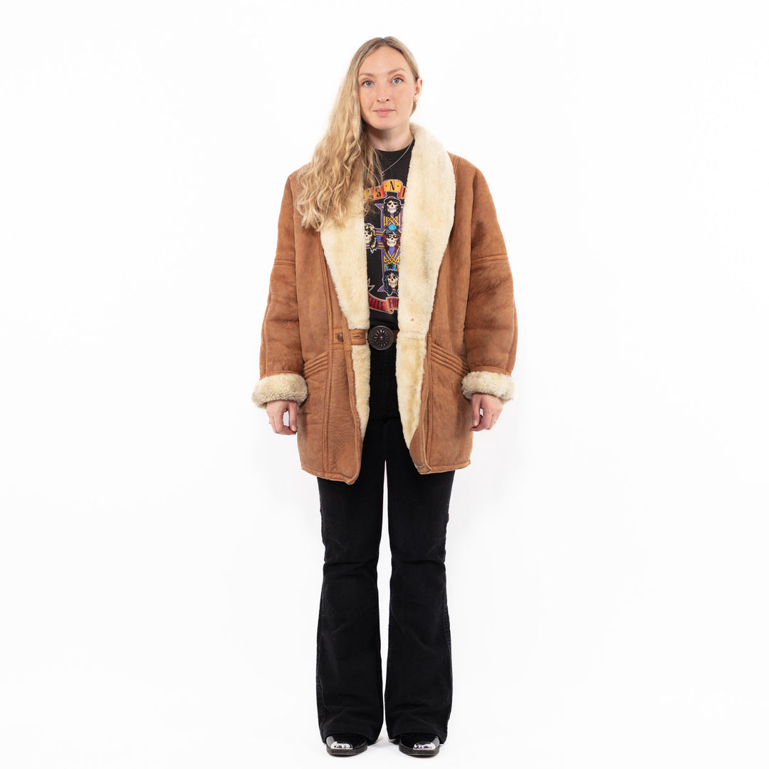 Vintage 90's Women Sheepskin Shearling Coat in BrownA0937