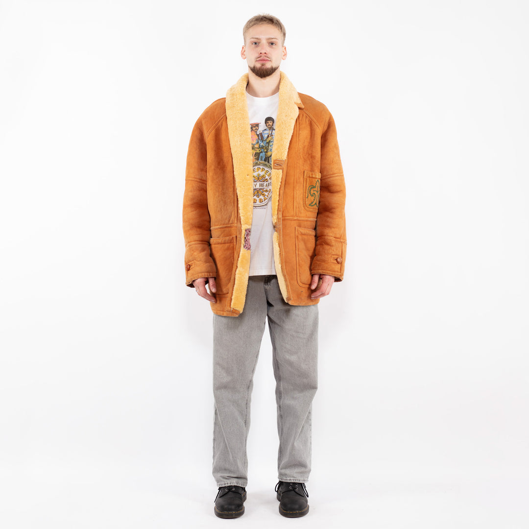 Vintage 90's Men Sheepskin Coat in BrownZ2509