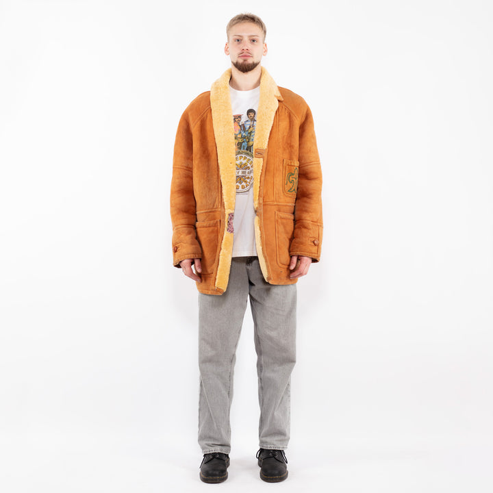 Vintage 90's Men Sheepskin Coat in BrownZ2509