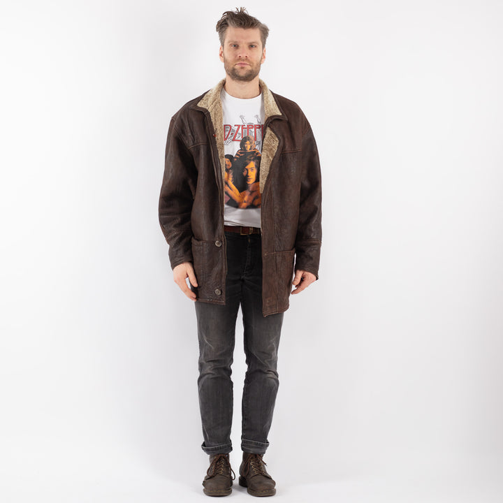 Vintage 90's Men Sheepskin Coat in Brown