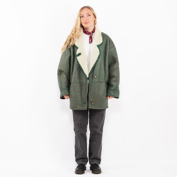 Vintage 80's Women Sheepskin Coat in GreenA0656