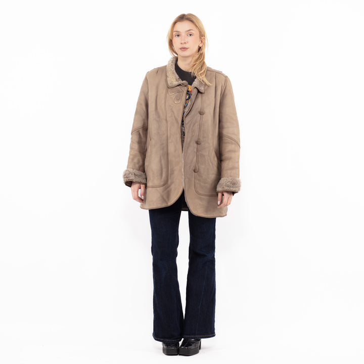 Vintage 80's Women Sheepskin Coat in Beige