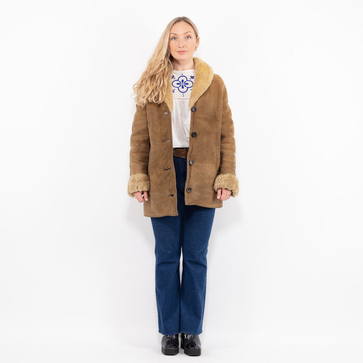 Vintage 80's Women Sheepskin Coat in Beige