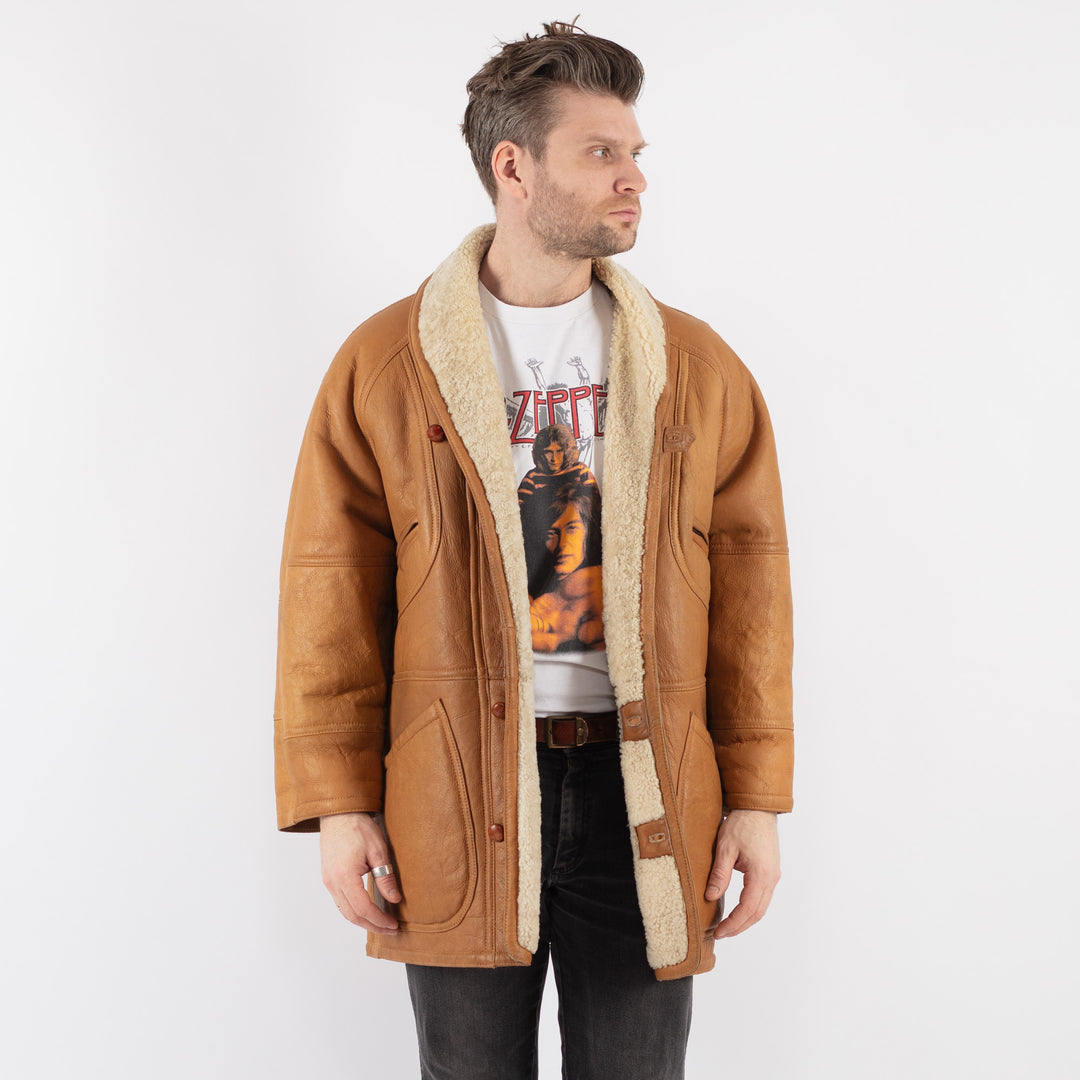 Vintage 80's Men Sheepskin Coat in Brown