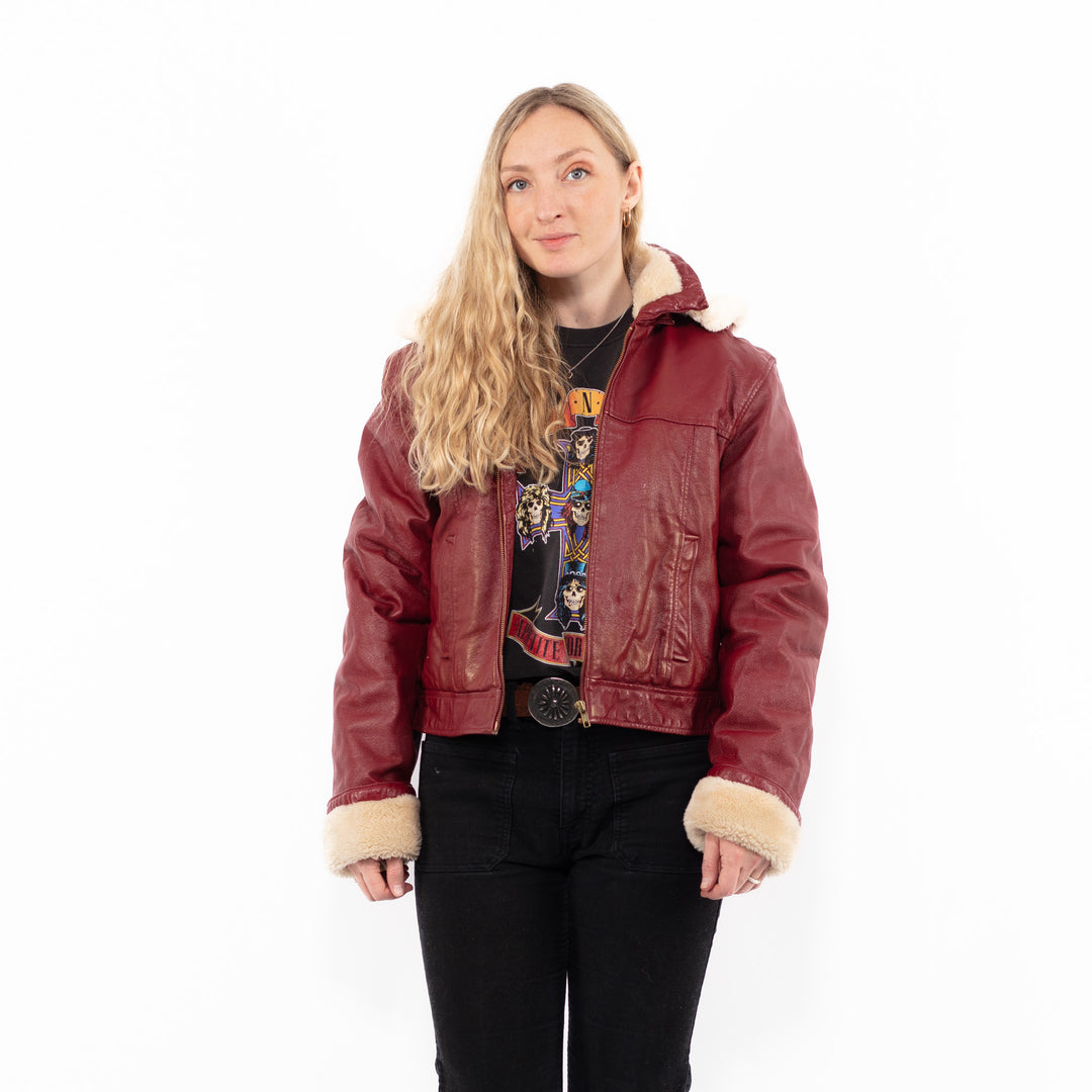 Vintage 90's Women Faux Sheepskin Jacket in RedA0938