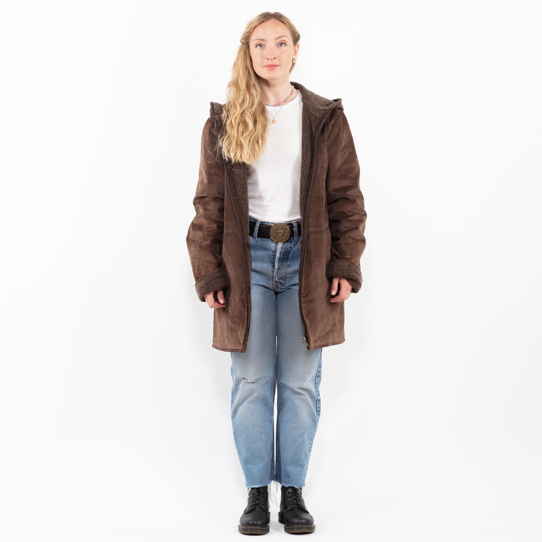 Vintage 90's Women Suede Sherpa Coat in BrownA0312