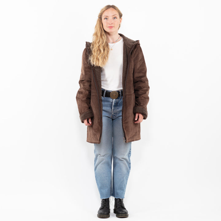 Vintage 90's Women Suede Sherpa Coat in BrownA0312