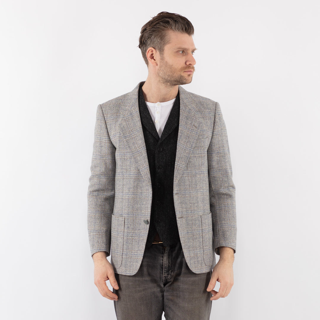 Vintage 70's Men Wool Blazer Jacket in Gray