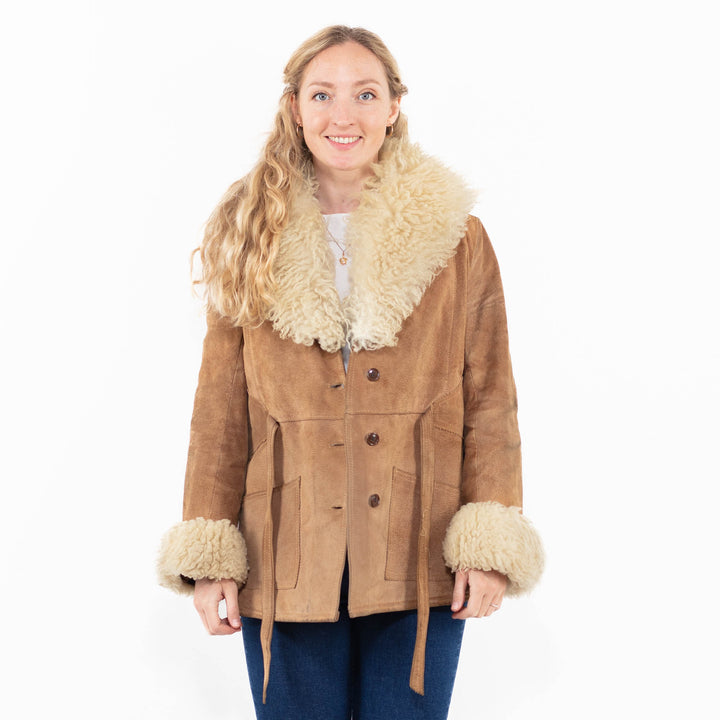 Vintage 70's Women Suede Sherpa Jacket in Beige