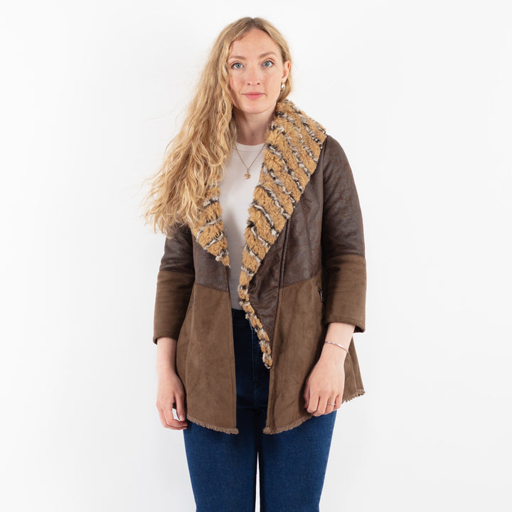 Vintage 00's Women Faux Sheepskin Jacket in BrownV9913