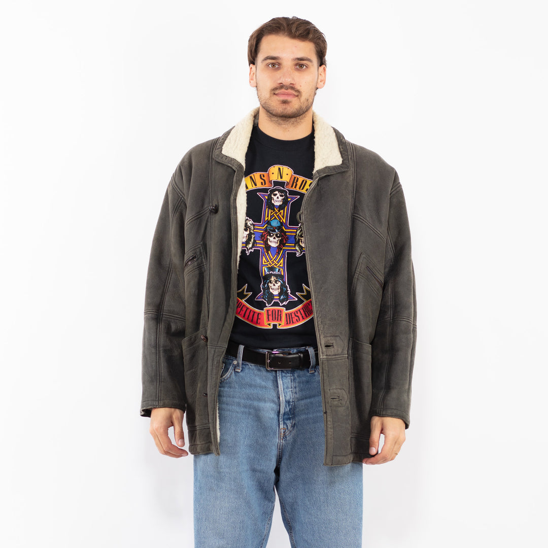 Vintage 70's Men Faux Sheepskin Coat in Gray