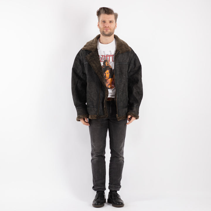 Vintage 90's Men Sheepskin Jacket in BlackZ451