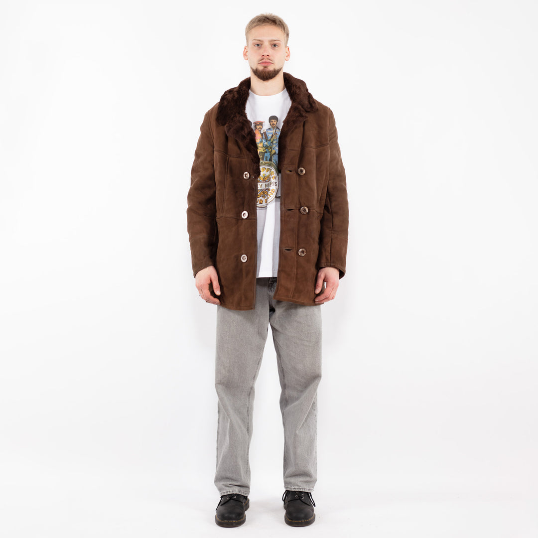 Vintage 70's Men Sheepskin Coat in Brown
