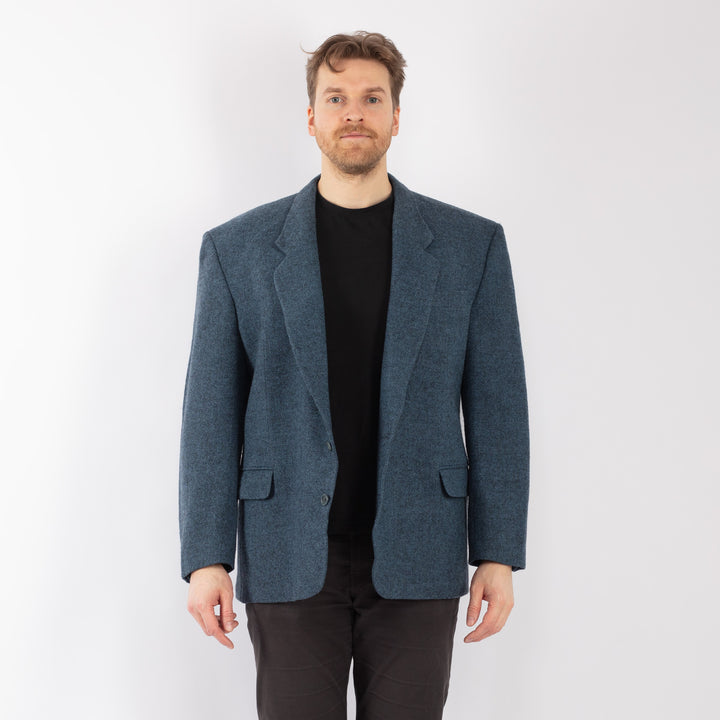 Vintage 70's Men Wool Blazer Jacket in Blue