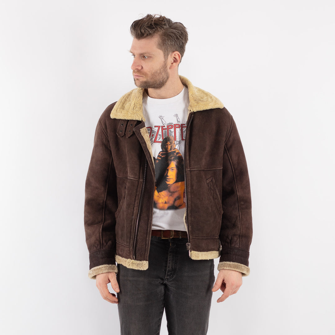Vintage 90's Men Sheepskin Jacket in BrownZ648