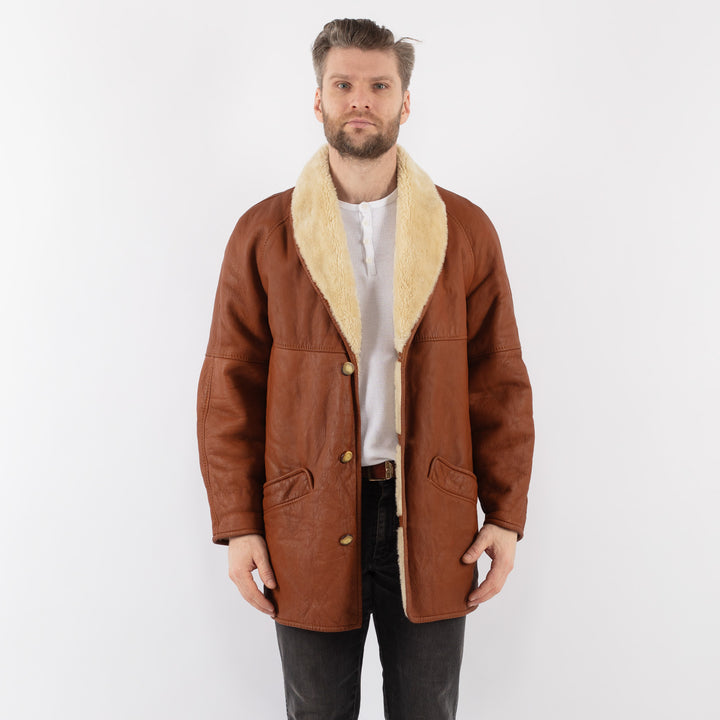 Vintage 80's Men Sheepskin Shearling in BrownZ1008