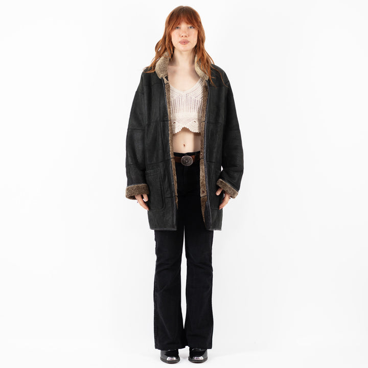 Vintage 90's Women Sheepskin Coat in BlackV9810
