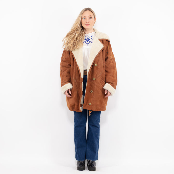 Vintage 90's Women Sheepskin Coat in BrownA1044