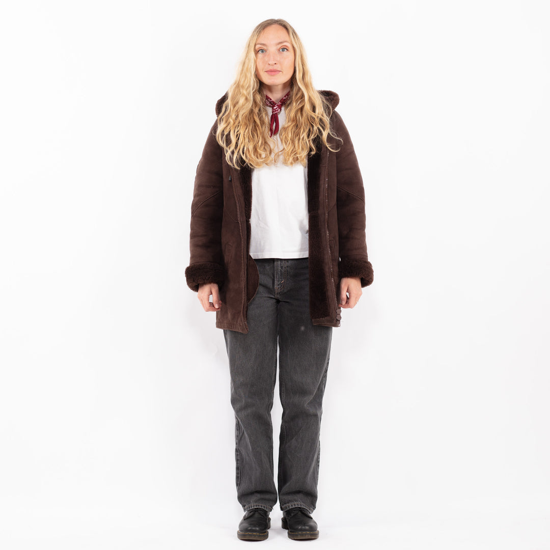 Vintage 90's Women Sheepskin Coat in BrownA0658