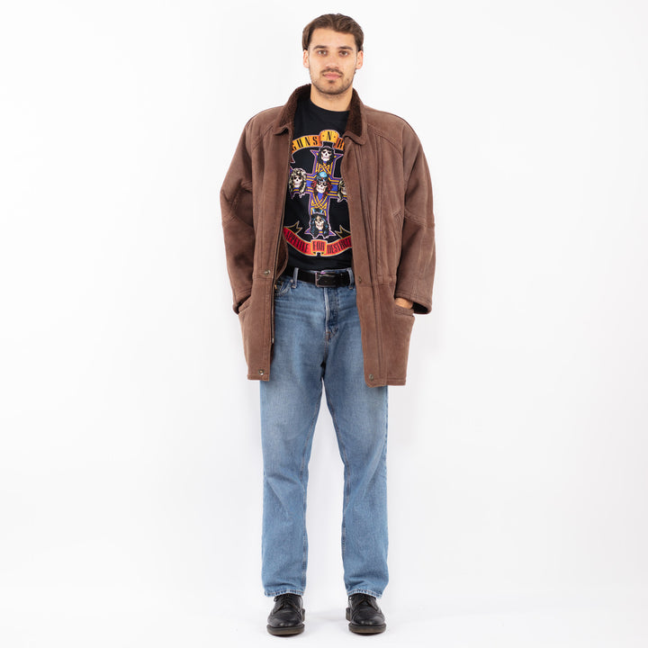 Vintage 80's Men Sheepskin Coat in Brown