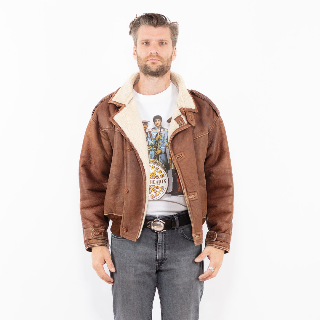 Vintage 80's Men Sheepskin Jacket in BrownZ1980