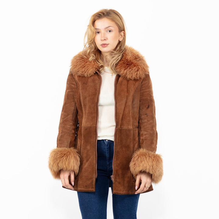 Vintage 70's Penny Lane Suede Sherpa Coat in Brown