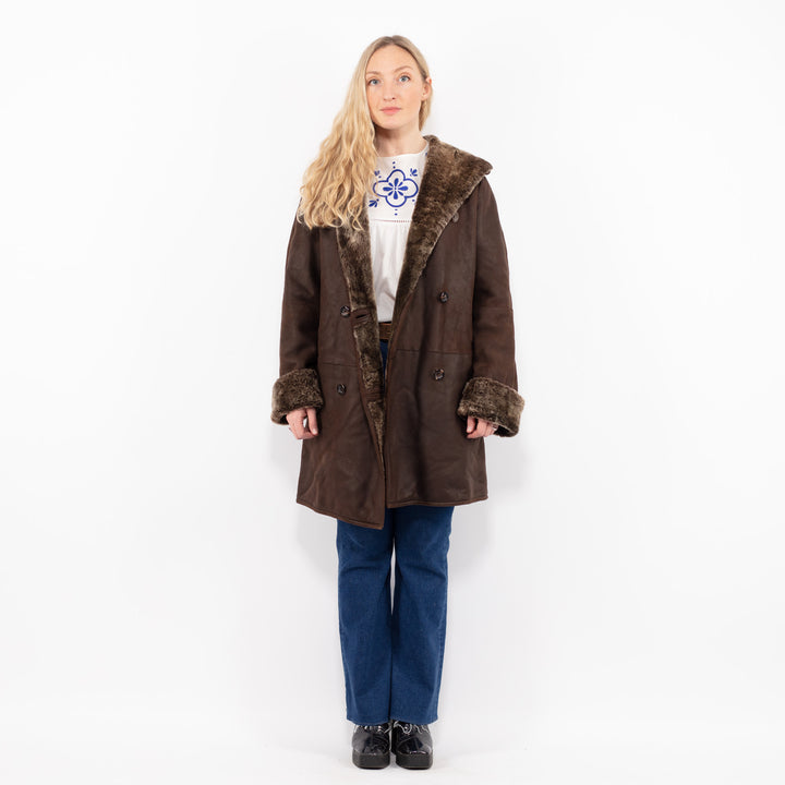 Vintage 90's Women Sheepskin Coat in BrownA1045