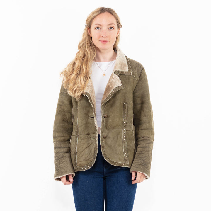 Vintage 90's Women Faux Sheepskin Coat in Brown