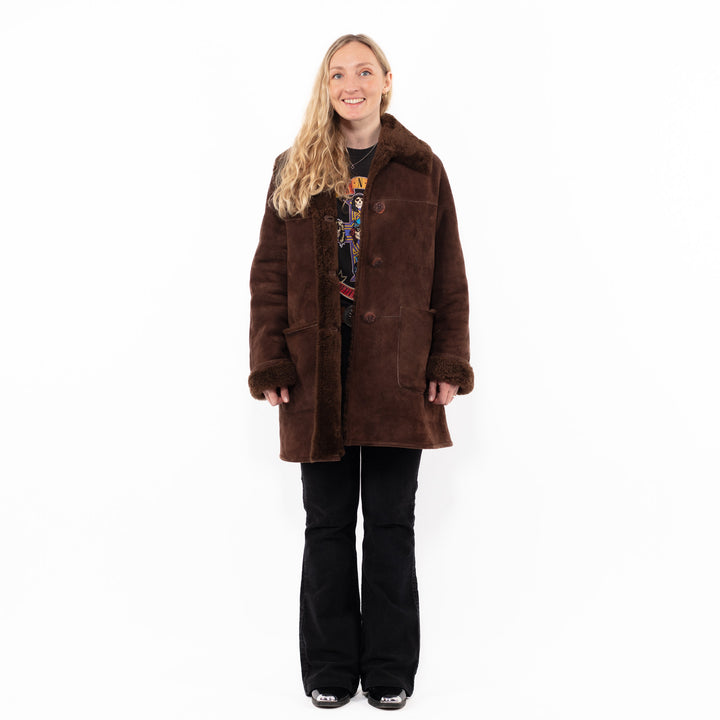 Vintage 00's Women Sheepskin Shearling Coat in BrownA0941