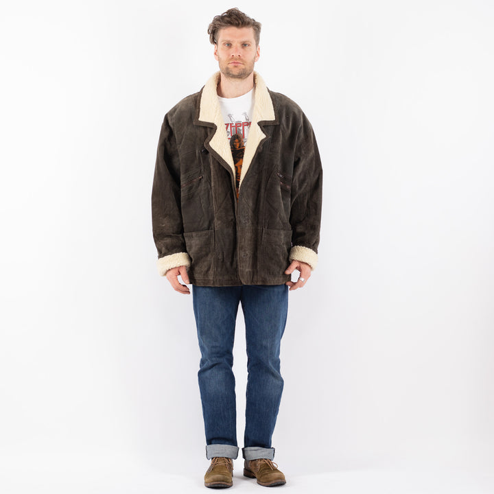 Vintage 90's Men Suede Sherpa Coat in GrayZ1542