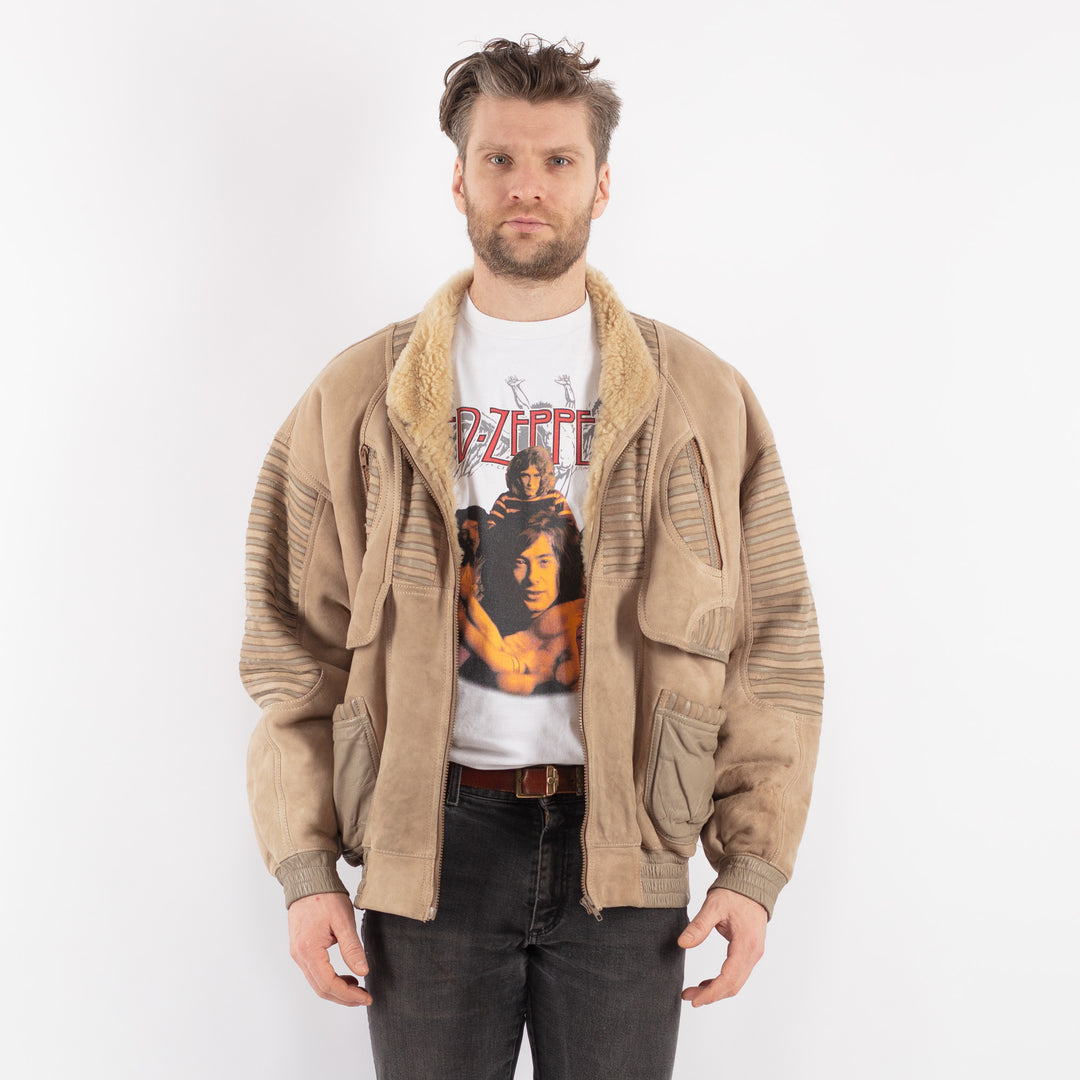 Vintage 90's Men Sheepskin Jacket in BeigeZ649