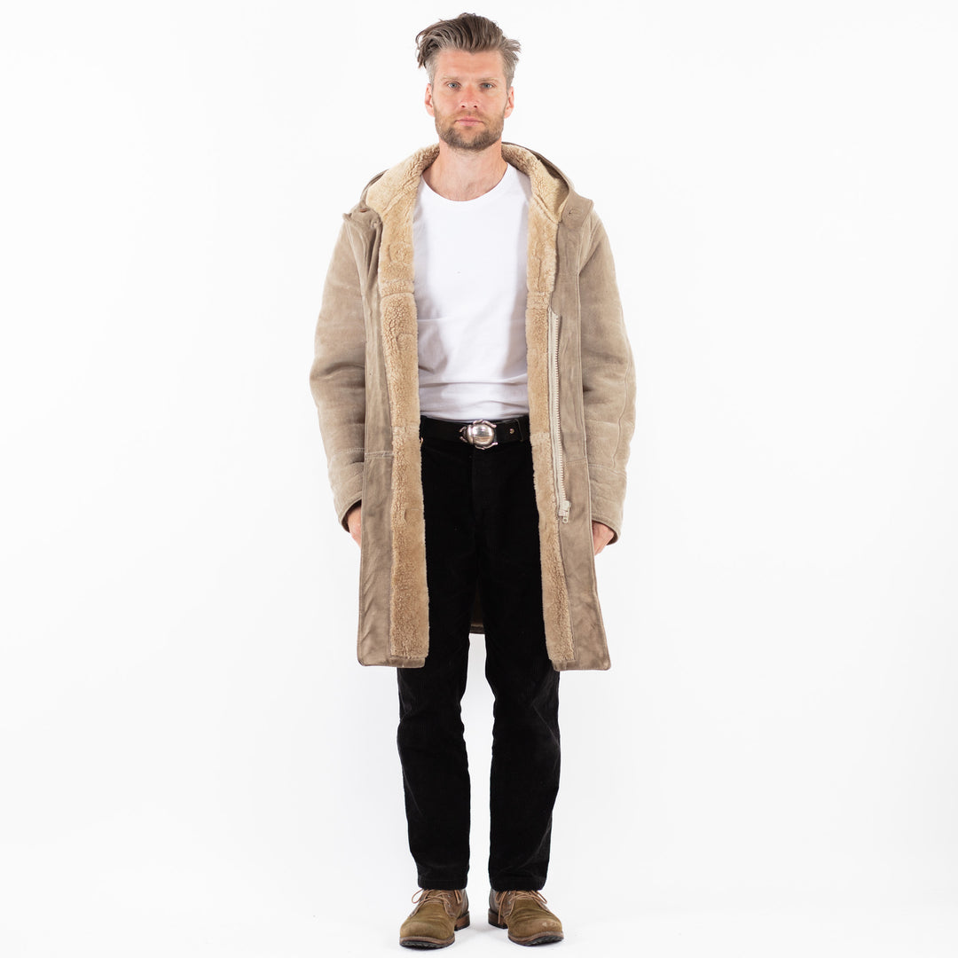 Vintage 80's Men Sheepskin Coat in BeigeZ1883