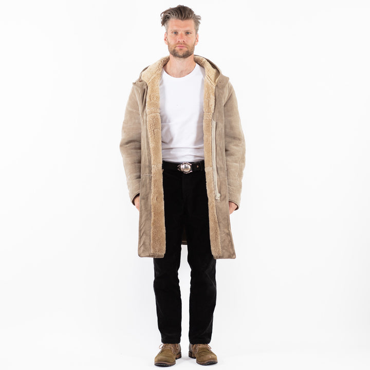 Vintage 80's Men Sheepskin Coat in BeigeZ1883