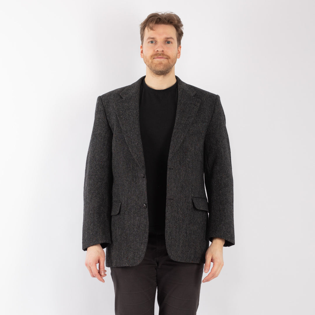 Vintage 90's Men Wool Blazer Jacket in Gray