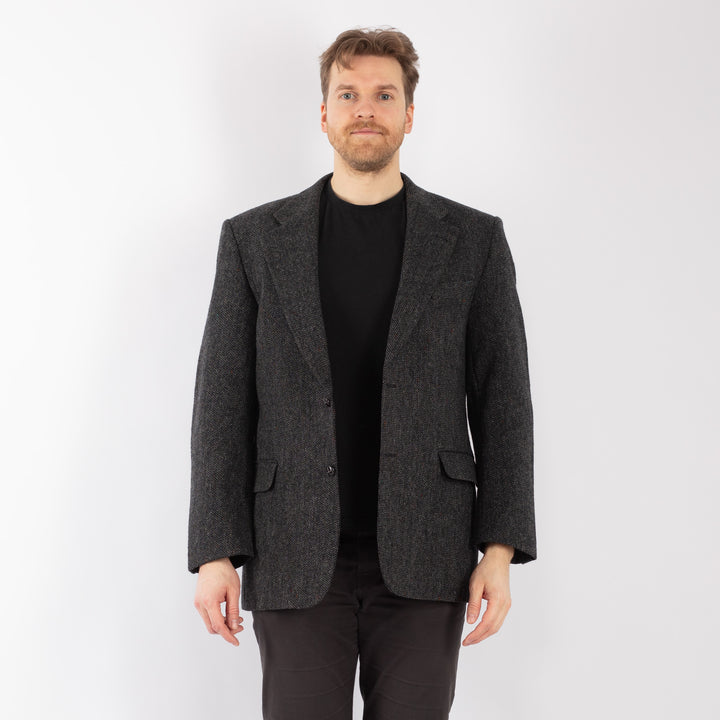 Vintage 90's Men Wool Blazer Jacket in Gray