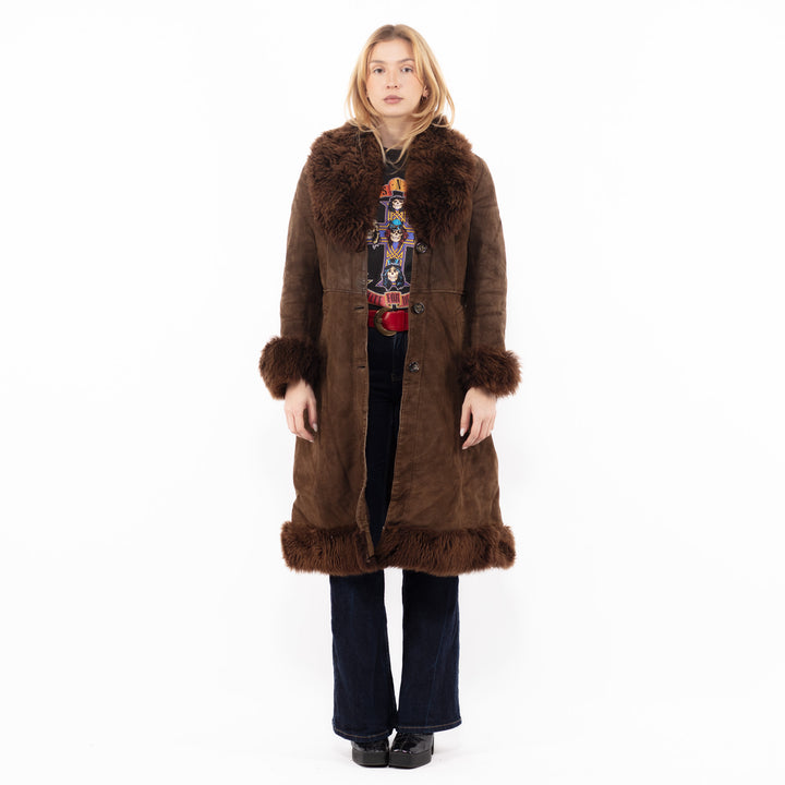 Vintage 70's Women Sheepskin Coat in Brown
