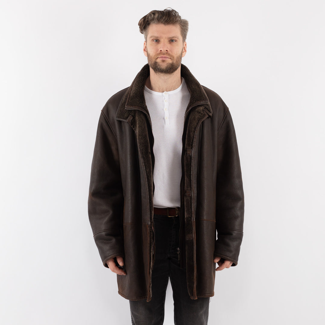 Vintage 90's Men Sheepskin Coat in BrownZ1010