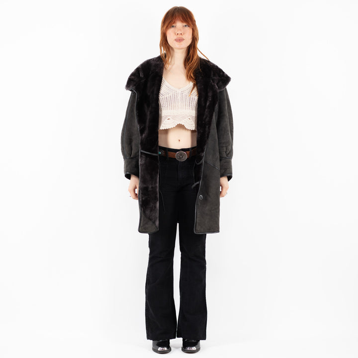Vintage 80's Women Sheepskin Coat in GrayV9812