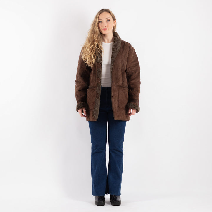 Vintage 90's Women Suede Sherpa Coat in Brown