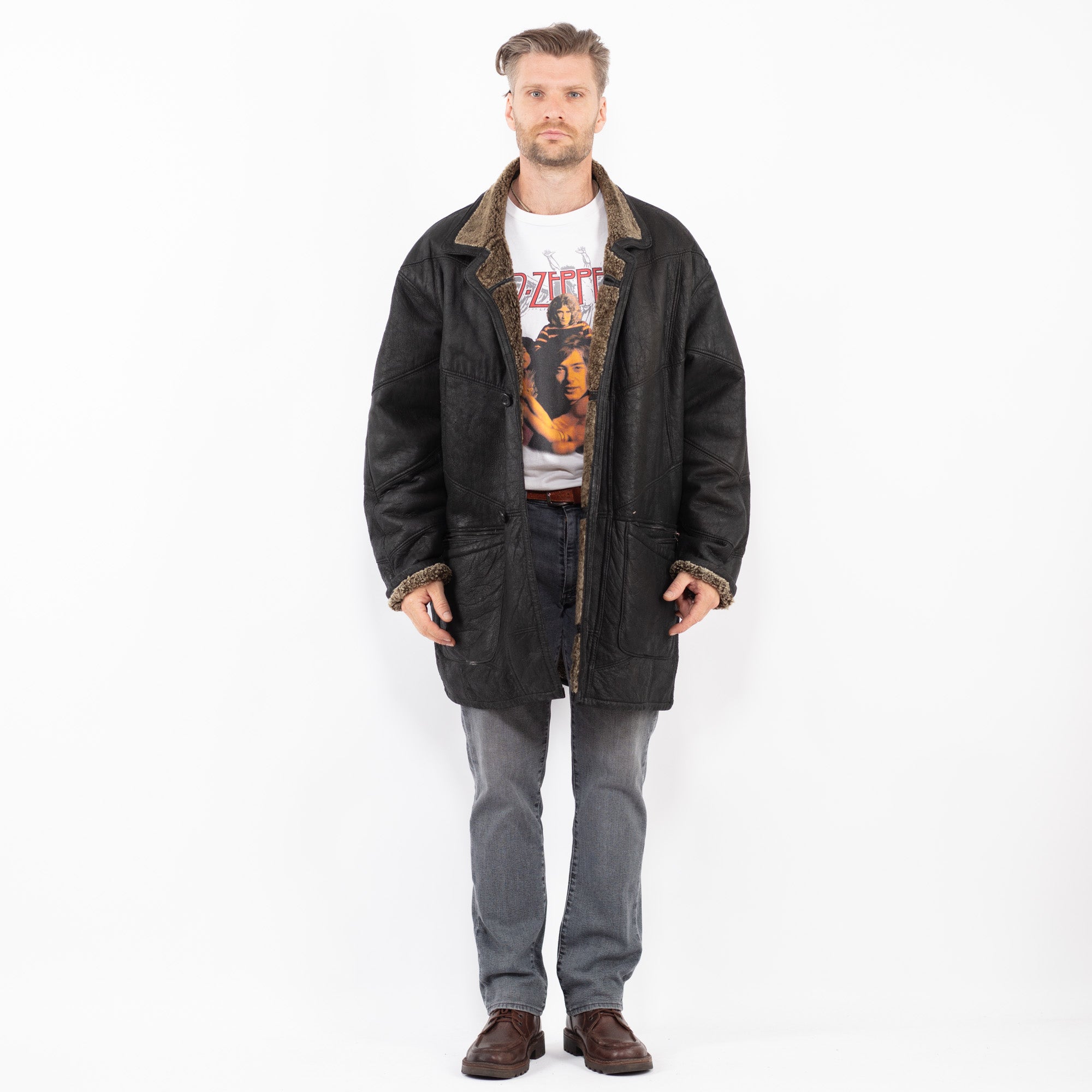 Online Vintage Store | Vintage 90's Men Sheepskin Coat in Black